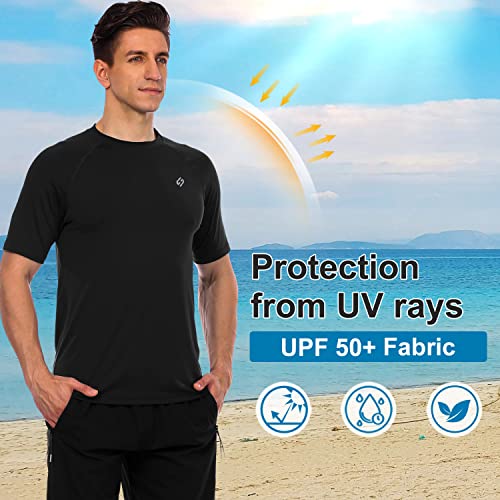 HODOSPORTS Men's Quick Dry Black Swim Shirt UPF 50+ Rash Guard Medium