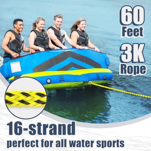 60ft Boat Tow Rope for 1-3 Riders - Floating Towable Tube Rope