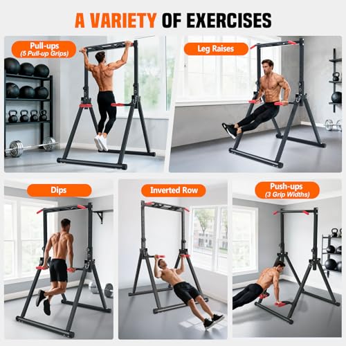 Foldable Power Tower Dip Station for Pull Ups & Dips - Black