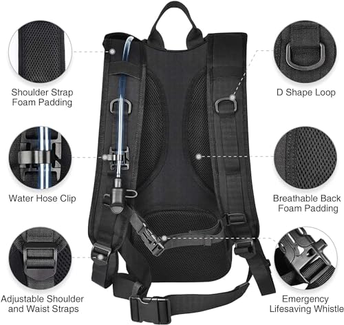 NOOLA Black Hydration Backpack with 3L TPU Water Bladder, Tactical Outdoor