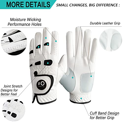 Golf Gloves for Men - Large Left Hand with Ball Marker, All Weather Grip