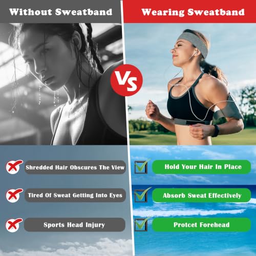 Moisture-Wicking Sports Headbands for Men & Women - 3 Pack - Black, Gray, Pink