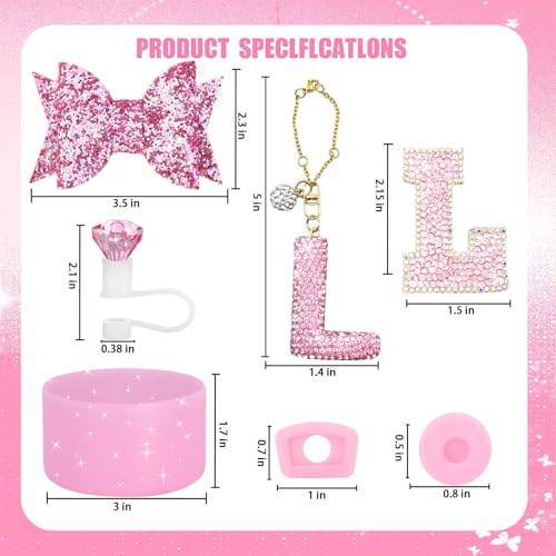 7-Piece Tumbler Accessory Set with Letter Charm and Silicone Boot - Pink L