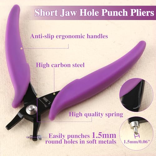 SPEEDWOX Metal Hole Punch Pliers 1.5mm Round for Sheet Metal, Short Jaw Single Puncher, Jewelry Making Tool, Earring Craft Beading Hobby Precision Pliers