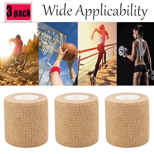 3 Pack 2-Inch Self-Adhesive Cohesive Bandage Wrap for Sports and Pets
