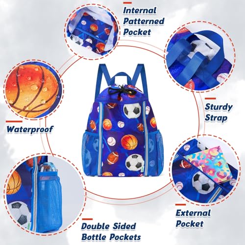 WAWSAM Ball Kids Drawstring Backpack with 2 Bottle Pockets & Reflective Strips