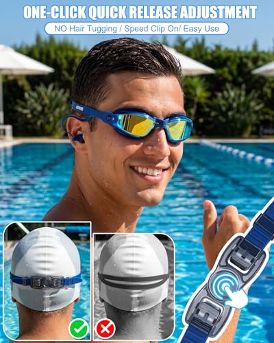 Aegend 2 Pack Swim Goggles for Adults No Leak with Storage Case - Navy Blue & Rose Red