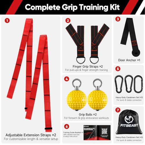 Grip Balls & Finger Straps Set - Red for Dead Hangs & Pull Ups