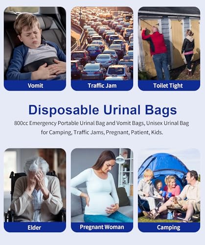 ANWOLA 12 Pack Blue Disposable Urine Bags with Handle 800ml Travel Urinal for Men Women Kids