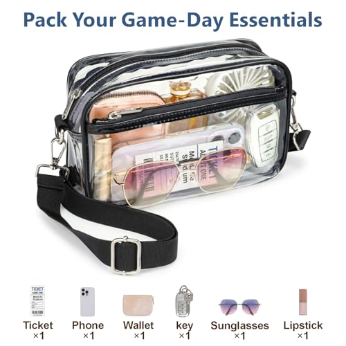 Small Clear Stadium Bag with Web Strap - Packism Crossbody Purse for Events (Black Variant)