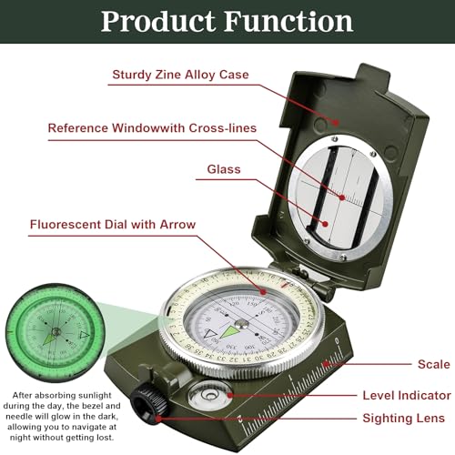 Tactical Survival Compass - Waterproof Pocket-Sized, Green