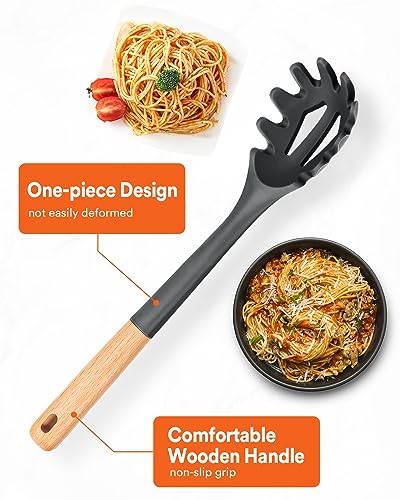 Badiano Grey Silicone Pasta Fork 12.8in Non-Stick Noodle Spoon Kitchen Utensil