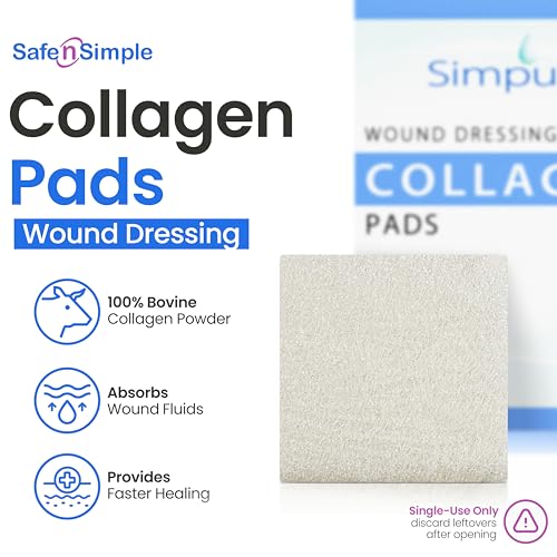 SimPurity 2" x 2" Collagen Wound Dressing Pads – 5 Count (5 Pads), Bovine Collagen