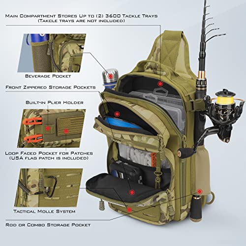 Fishing Sling Bag with Rod Holder - Water-Resistant Backpack