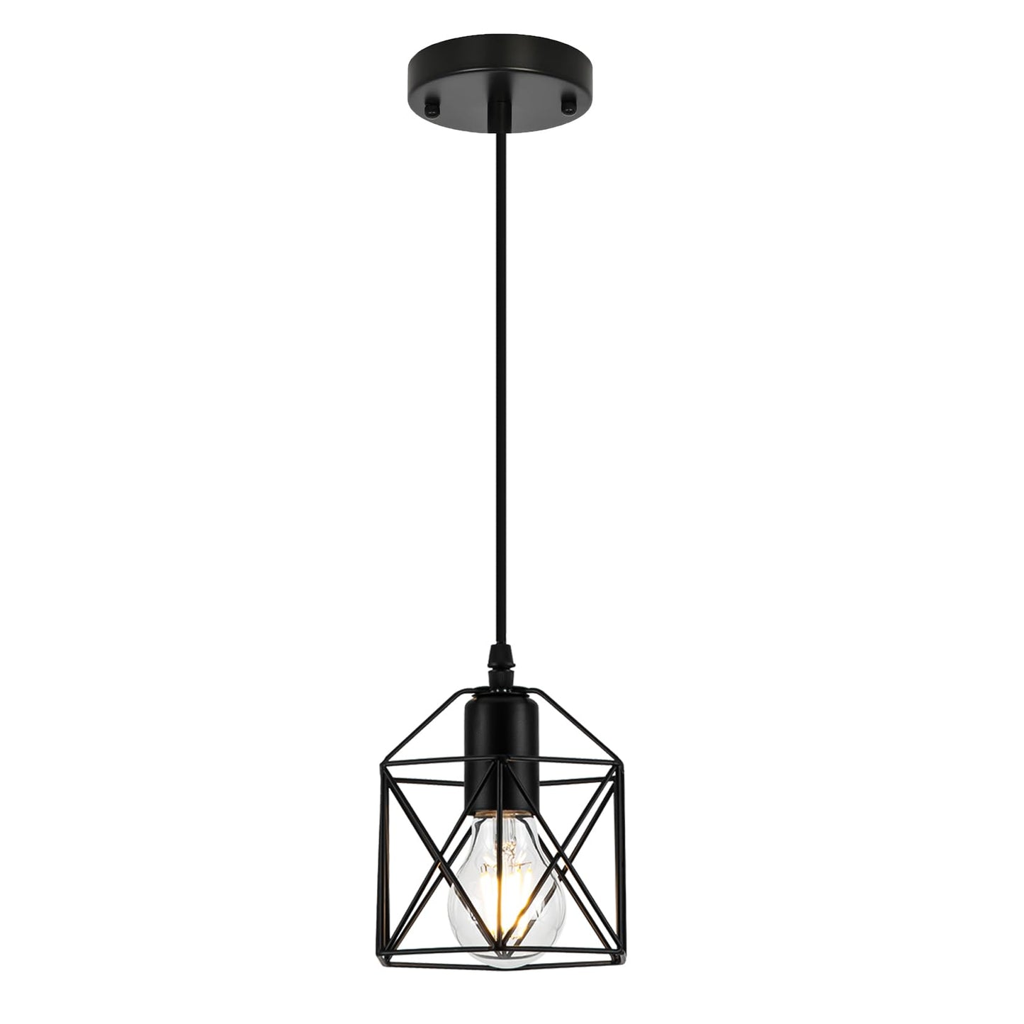 1-Light Hanging Pendant Light Fixture, Black Pendant Lights Kitchen Island, Farmhouse Pendant Lighting with Bedroom Dining Room, E26 Base, Bulbs Not Included