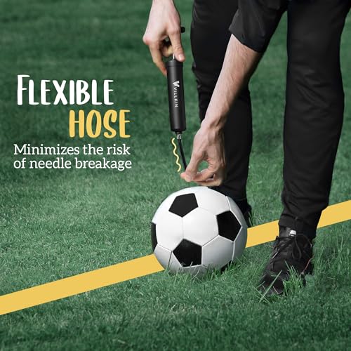 Ball Pump with Needle Storage - 4 Metal Needles, 2 Nozzles, Flexible Hose - Ideal for Soccer, Basketball, Volleyball