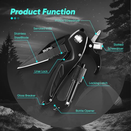 Multitool Carabiner Knife, Pocket Knife for Men with Bottle Opener, Window Breaker and Screwdriver, Tactical Survival EDC Gear for Hiking, Camping, Outdoor, Stocking Stuffers Gifts