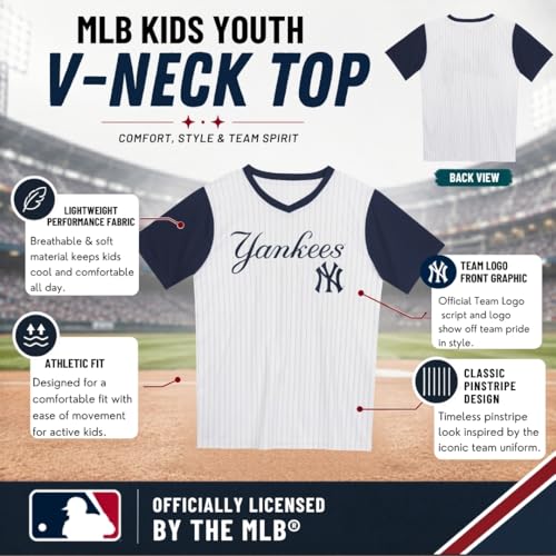 Youth MLB Pinstripe Baseball Jersey - V-Neck Team Logo Top