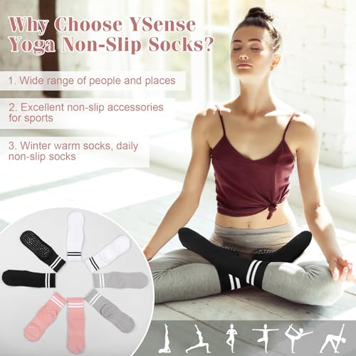 Grippy Pilates Socks for Women - Non-Slip Crew Socks - Black/Pink/White/Gray