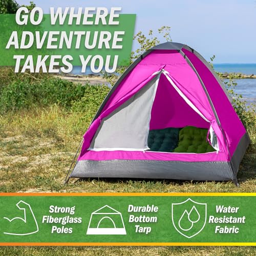 Pink 2-Person Dome Camping Tent with Rain Fly & Carry Bag - Easy Setup