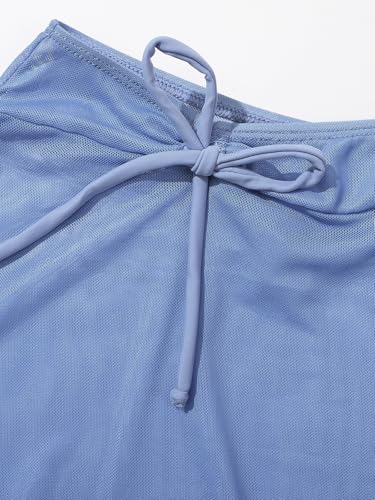 Girls Ribbed 2-Piece Swimsuit with Skirt - Gray Blue / 11-12 Years