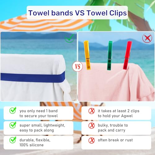 Towel Bands - 4 Pack, Stretchable Beach & Cruise Accessories - Blue