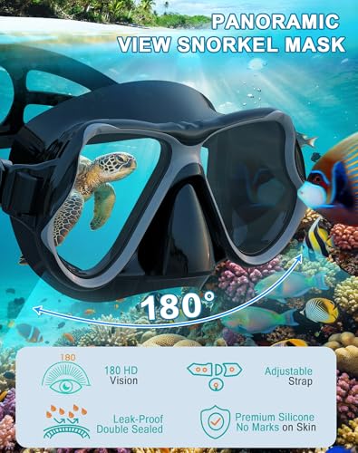 Dry Snorkel Mask Set for Adults & Kids - Black, Large
