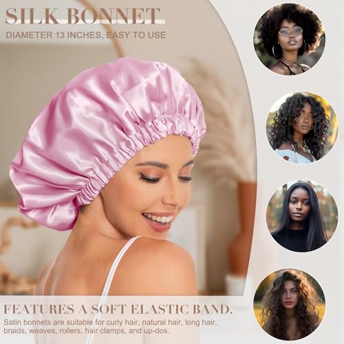 Satin Bonnet for Sleeping - Double Layer Curly Hair Cap - Dark Pink