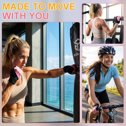 Breathable Fingerless Workout Gloves for Women - Medium Pink