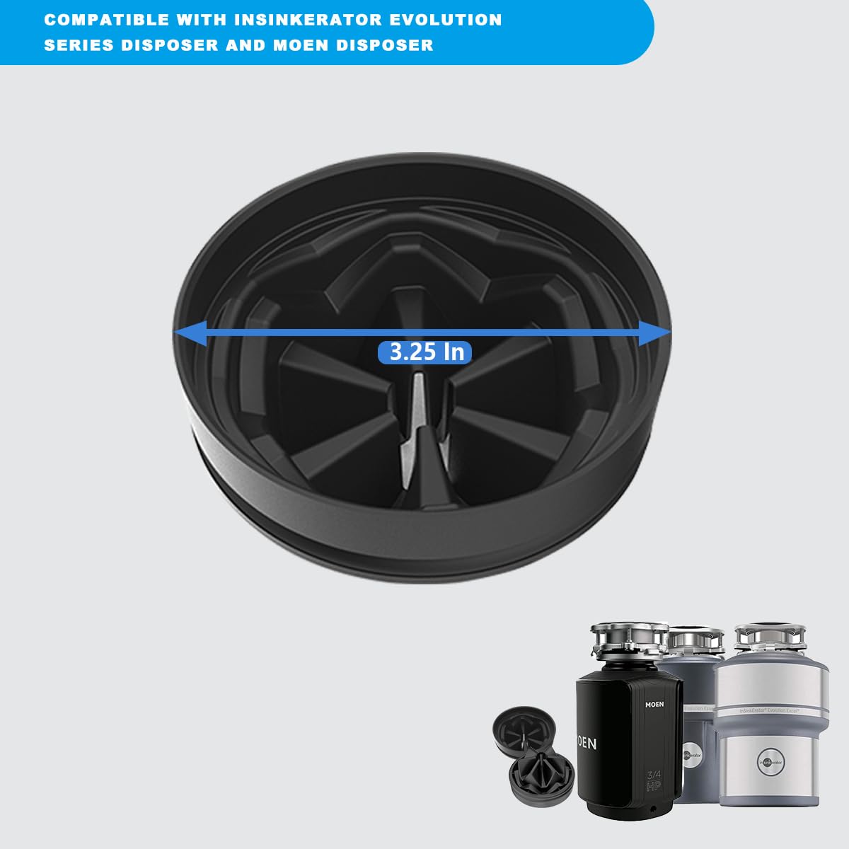 2 Pack Garbage Disposal Splash Guard 3 3/8 Inch, Sink Baffle for InSinkErator Evolution & Most 3-Bolt Models, Upgraded Removable Quiet Collar with Noise Reducing Petal Design