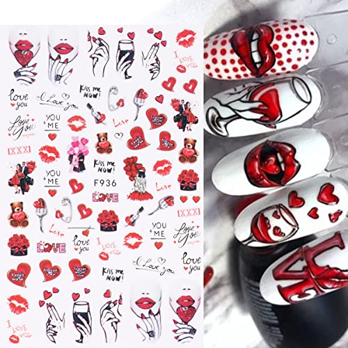 8 Sheets Valentine's Day Nail Art Stickers - Colorful Designs