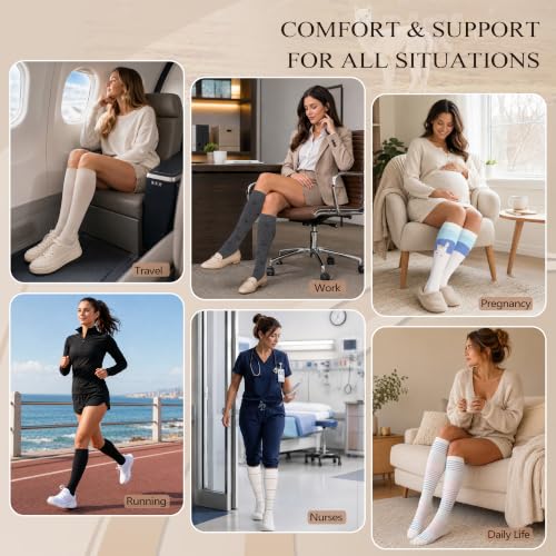 LEVSOX Alpaca Compression Socks for Women 15-20 mmHg Support, Medium-Large, 2 Pairs Beige/Light Grey