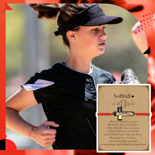 Adjustable Softball Charm Bracelet with Inspirational Card - Black