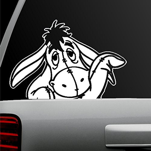 Cartoon Donkey Waving Vinyl Decal - 5-Inch White Sticker for Car & Laptop