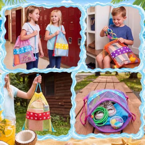 Beach Toy Mesh Bags - 12 Pcs Drawstring Backpack Set - Seashell
