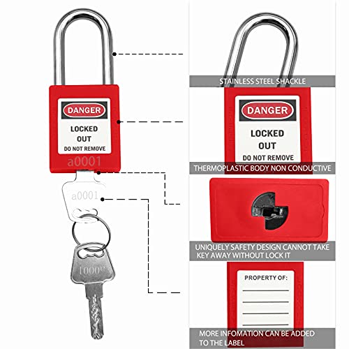 Lockout Tagout Lock 5pcs Set Loto Product Safe Padlocks for Lock Out Tag Out Stations and Devices (Red, Key Alike)