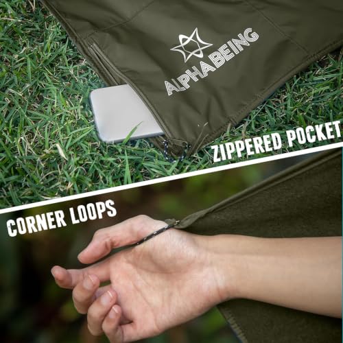 AlphaBeing Olive Waterproof Merino Wool Outdoor Blanket, 79 x 59 in, Extra Thick & Windproof