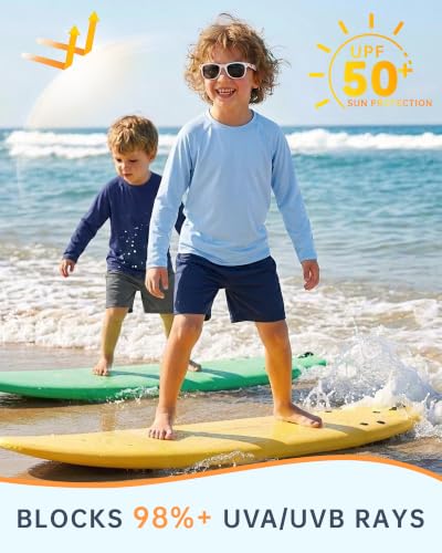 Toddler Boys Long Sleeve Rash Guard Swim Shirt - UPF 50+, Sky Blue, 5-6 Years