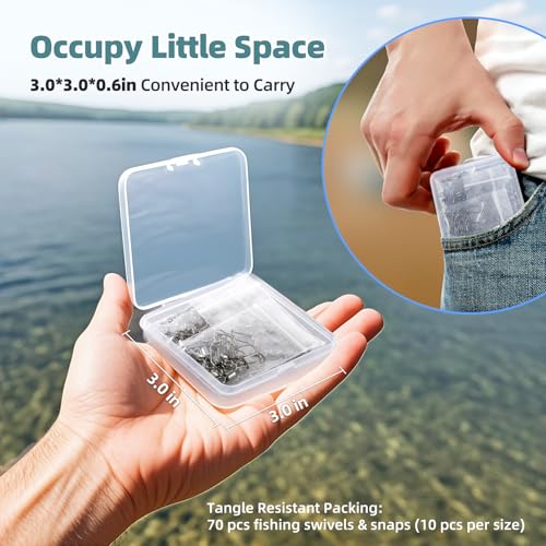 70 Pcs Fishing Snap Swivels Kit - 7 Sizes with Tackle Box