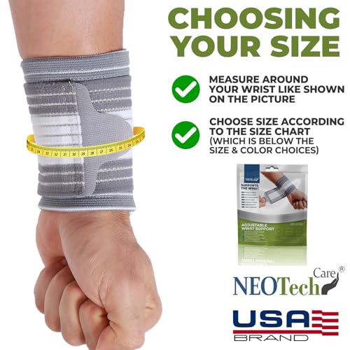 Adjustable Compression Wrist Band - Breathable Support Sleeve - Gray, Medium