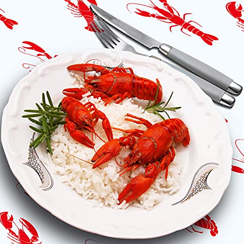 Crawfish Tablecloth Set - 2 Pieces 108 x 54 Inches, Red & White