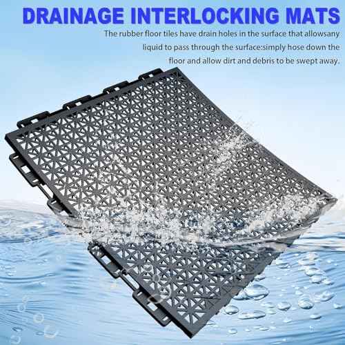 16 PCS Modular Interlocking Cushion Interlocking Floor Tiles with Hole Drainage Tiles Mat 10" x 10" Non Slip Pool Deck Mat Outdoor for Drain Deck Pool Patio Shower Kitchen Balcony(Black)