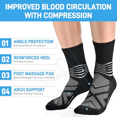 IRAMY Large Black Compression Ankle Support Crew Socks 3-Pack for Men Women