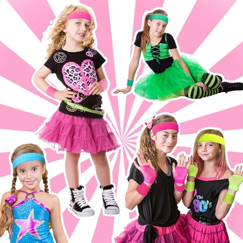 Neon Sweatbands Set - 36 Pcs Headbands & Wristbands - Small Multicolor