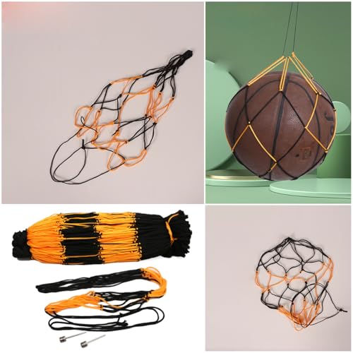 4 Pack Ball Net Bags with Air Pump Needles - Black & Yellow
