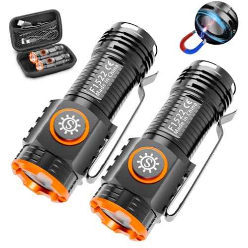 2 Pack EDC Flashlight, Led Rechargeable Mini Pocket Light with Clip, High Lumens Ultra Bright Compact Flashlights with Magnetic for Camping Hiking Outdoor Emergency Use Waterproof