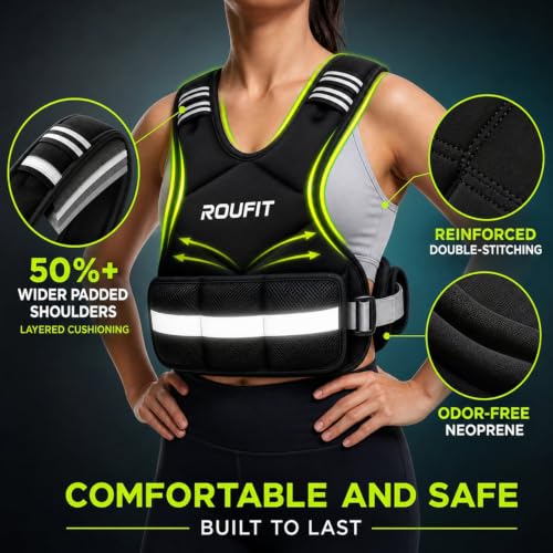 ROUFIT Black Adjustable Weighted Vest 6-15 lb for Women & Men, Fitness & Walking