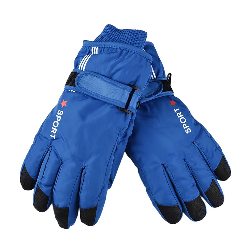 Kids Winter Ski Gloves - Windproof Warm Blue Gloves (5-10 Years)