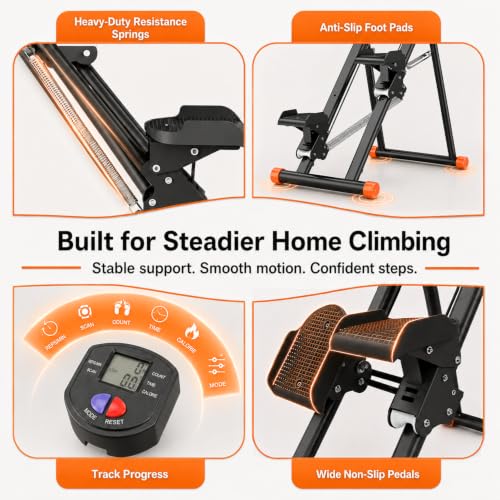Stair Stepper for Home - 3-Level Resistance, Foldable, Black & Orange