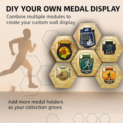 Wooden Hex Medal Holder - Honeycomb Bamboo Wall Display - 6 PCS